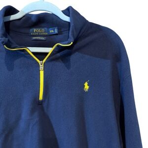 Polo Ralph Lauren Performance Mens XXL Navy Blue Yellow 1/4 Zip Fleece Pullover